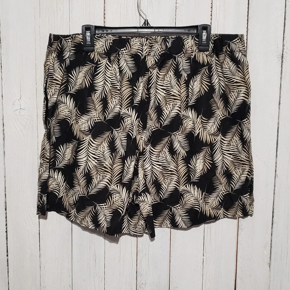 Ellen Tracy Skort Shorts Black Tropical Linen 90s Resort Coastal Indie Size‎ XXL